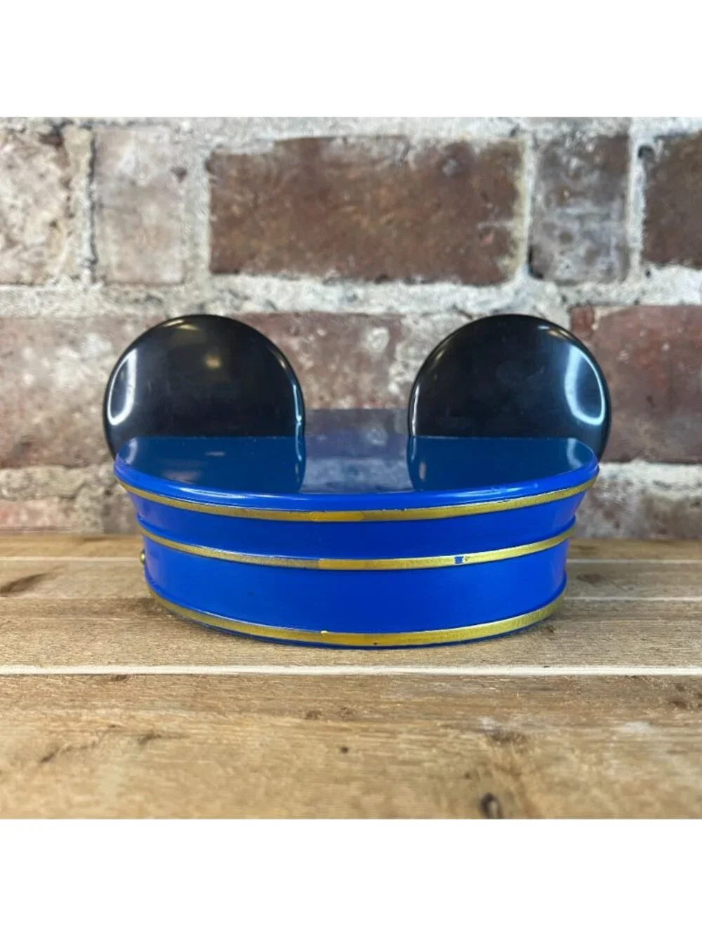 Disney Kids Mickey Mouse Ears Train Conductor Hard Shell Hat Blue & Gold